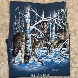 Vintage Alaska Wolf Tee Hidden Wolves Winter Forest Graphic Nature Shirt Y2K